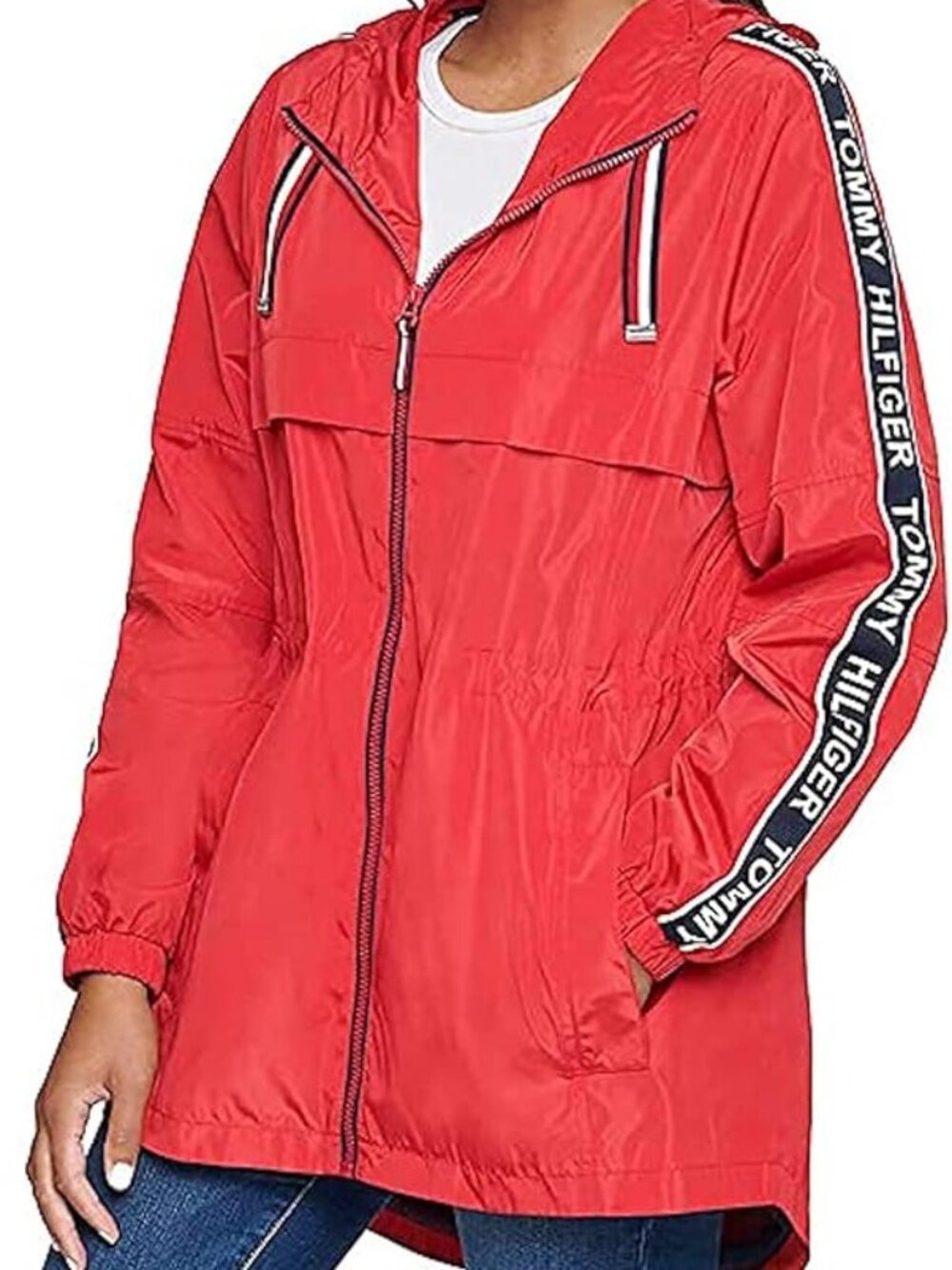 Tommy Hilfiger Women's Long Windbreaker Jacket Size M Red - Picture 1 of 10